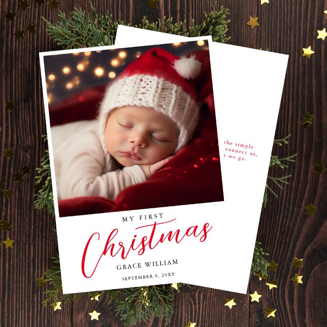 Simple Modern Baby's First Christmas Photo  Holiday Card (Creator Uploaded)