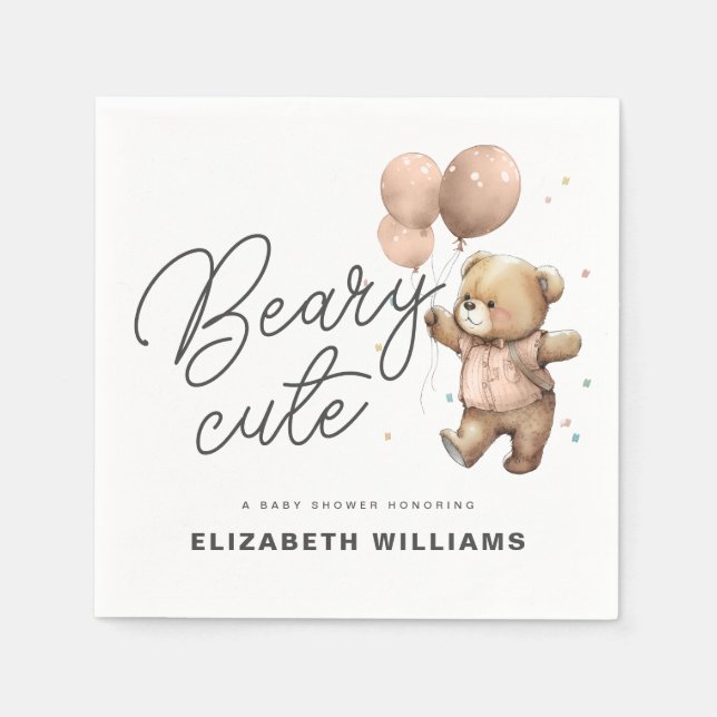 Simple Modern Beary Cute Baby Shower Party Napkin (Front)