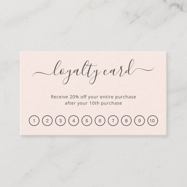 Simple Modern Beauty Salon Blush Pink Elegant Loyalty Card (Front)