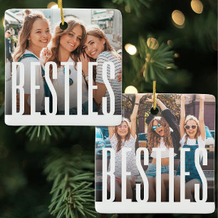 Simple Modern Besties Best Friend Photo Ceramic Ornament