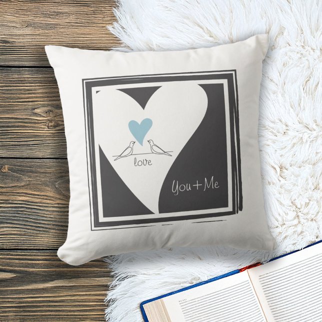 Simple Modern Birds in Love Light Blue Heart Cushion (Creator Uploaded)