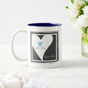 Simple Modern Birds in Love Light Blue Heart Two-Tone Coffee Mug
