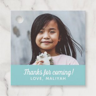 Simple Modern Birthday Photo Thank You Aqua Favour Tags