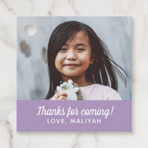Simple Modern Birthday Photo Thank You Purple Favour Tags