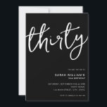 Simple Modern Black 30th Birthday Invitation<br><div class="desc">Simple modern 30th birthday party invitation featuring minimalist design with elegant handwritten script typography.</div>
