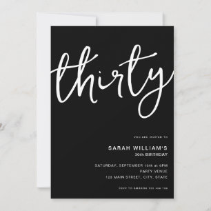 Simple Modern Black 30th Birthday Invitation