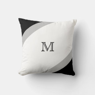 Simple Modern Black and Grey Striped Monogram Cushion