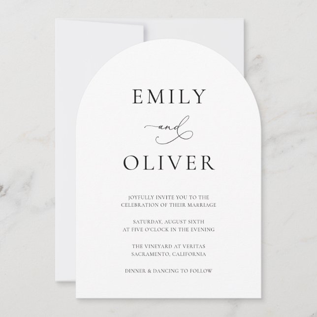 Simple Modern Black and White Arch Wedding Invitation (Front)
