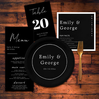 Simple Modern Black And White Classy Chic Wedding Paper Plate