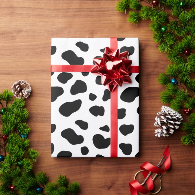 Simple Modern Black and White Cow Print Pattern Wrapping Paper (Holiday Gift)