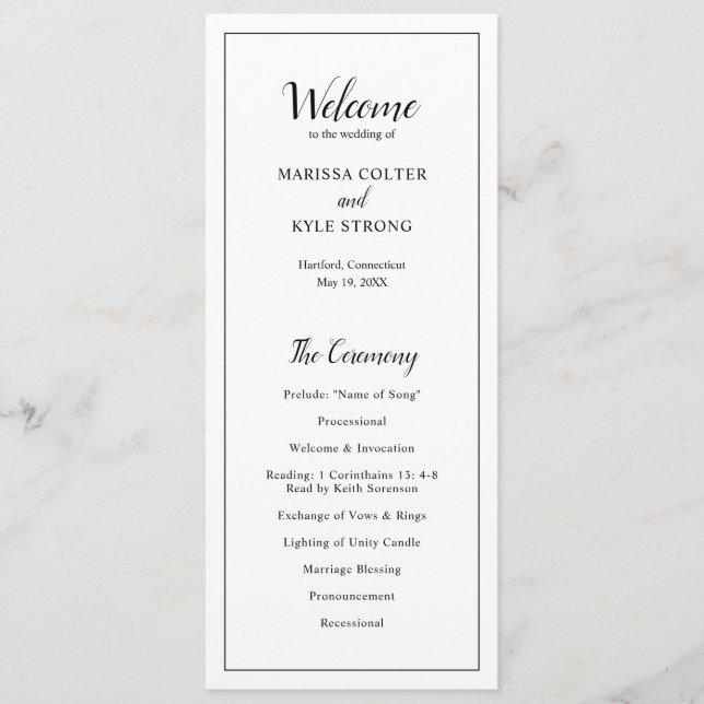 Simple Modern Black and White Elegant Wedding Programme (Front)