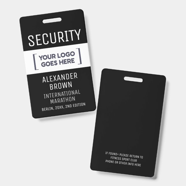 Simple Modern Black And White Event Logo Security  ID Badge (Front & Back)