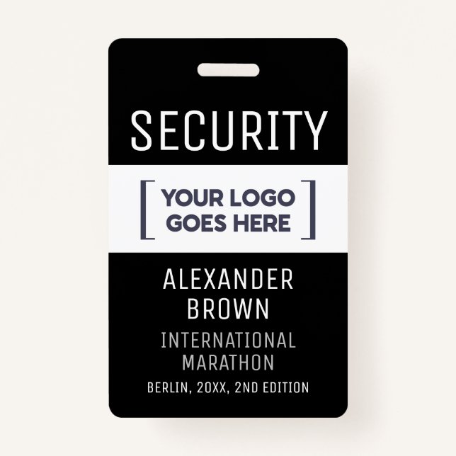 Simple Modern Black And White Event Logo Security  ID Badge (Front)