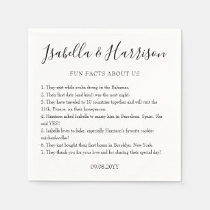 Simple Modern Black and White Fun Facts Wedding Napkin