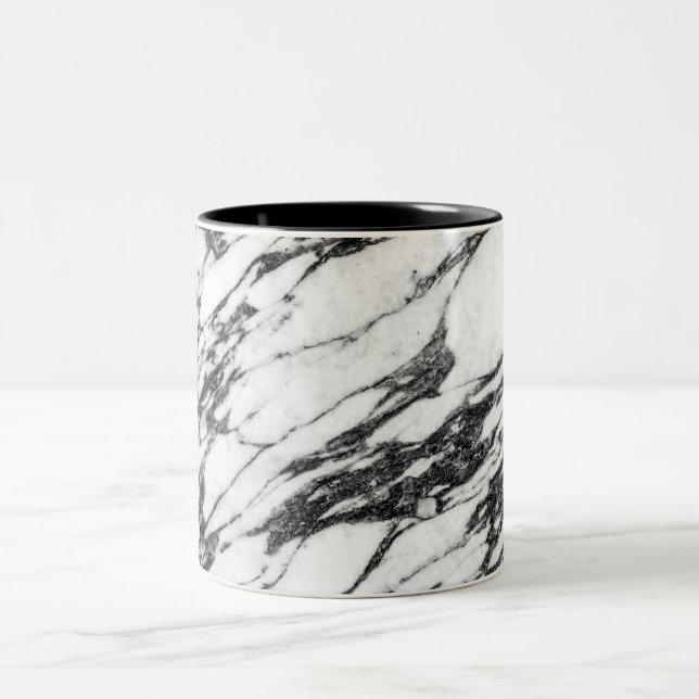 Simple Modern Black and White Marble Stone Two-Tone Coffee Mug (Center)