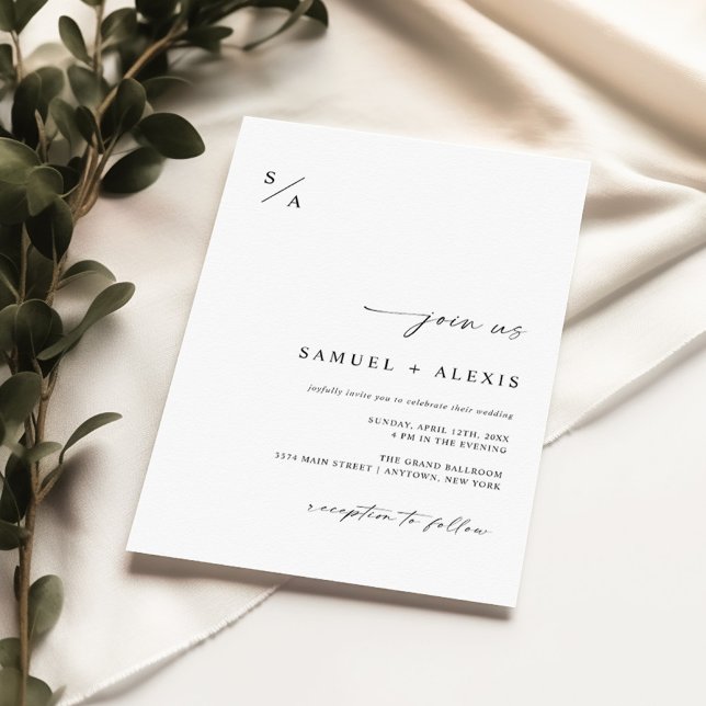 Simple Modern Black and White Minimalist Wedding Invitation (Creator Uploaded)
