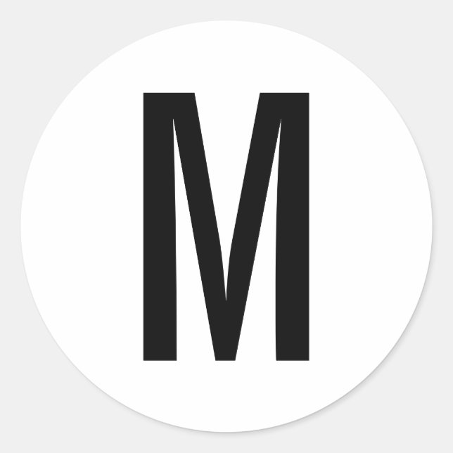Simple Modern Black and White Monogram Classic Round Sticker (Front)