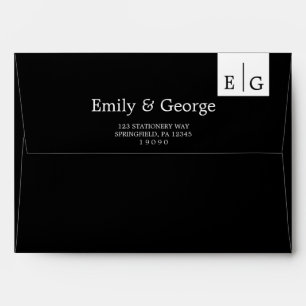 Simple Modern Black And White Monogram Wedding Envelope