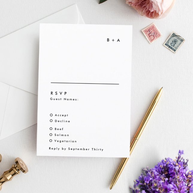Simple Modern Black and White Monogram Wedding RSVP Card (Creator Uploaded)