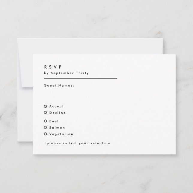 Simple Modern Black and White Monogram Wedding RSVP Card (Front)