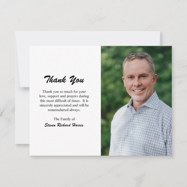 Simple Modern Black and White Photo Funeral Thank You Card (Front)