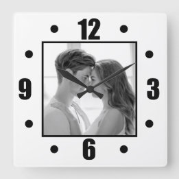Simple Modern Black And White Photo Square Wall Clock