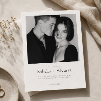 Simple Modern Black and White Photo Wedding Invitation