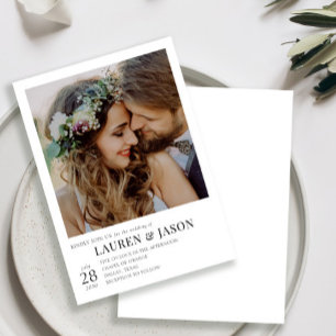 Simple Modern Black and White Photo Wedding Invitation