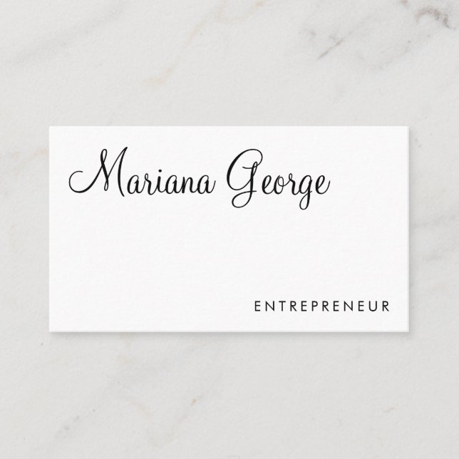 Simple Modern Black and White Script Name Business Card (Front)