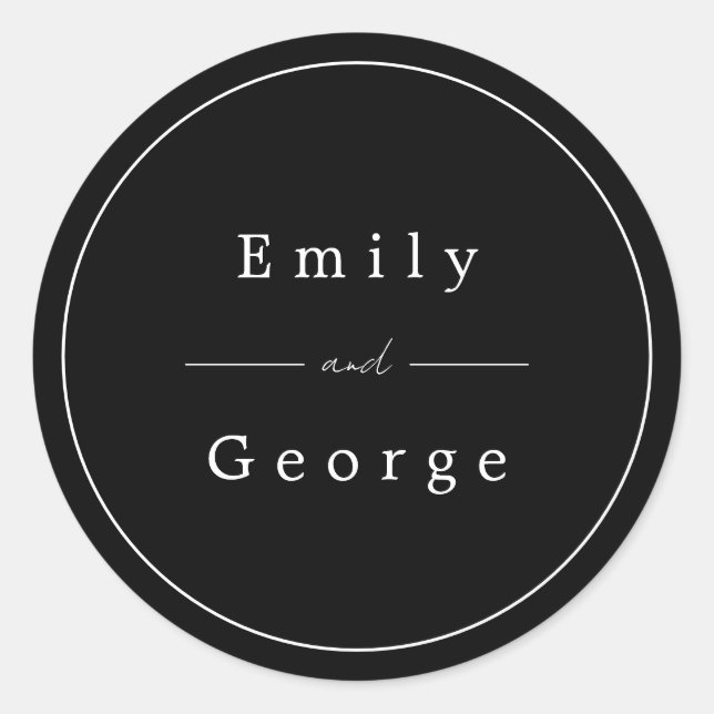 Simple Modern Black And White Typography Wedding Classic Round Sticker (Front)