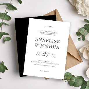 Simple modern black and white typography wedding invitation