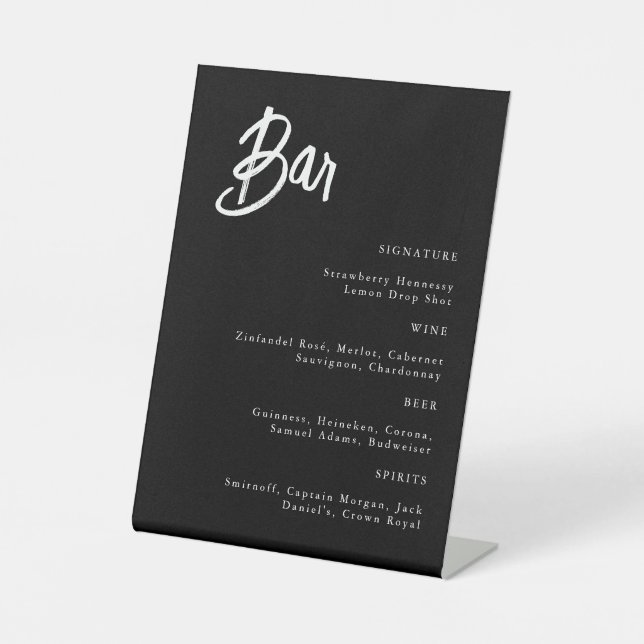 Simple Modern Black and White Wedding Bar Sign (Front)