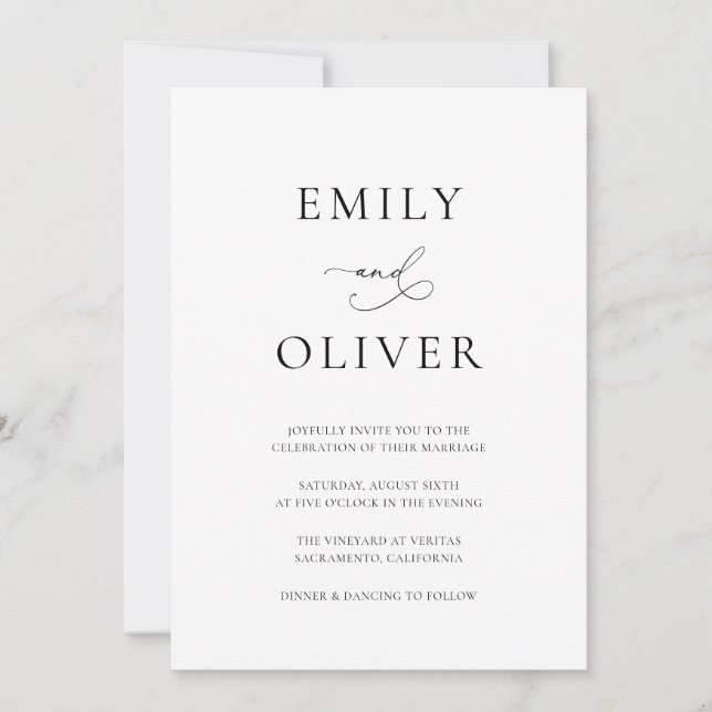 Simple Modern Black and White Wedding Invitation (Front)