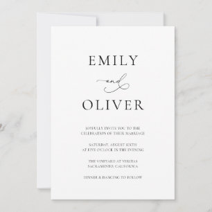 Simple Modern Black and White Wedding Invitation