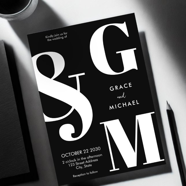 Simple Modern Black and White Wedding Invitation (Creator Uploaded)