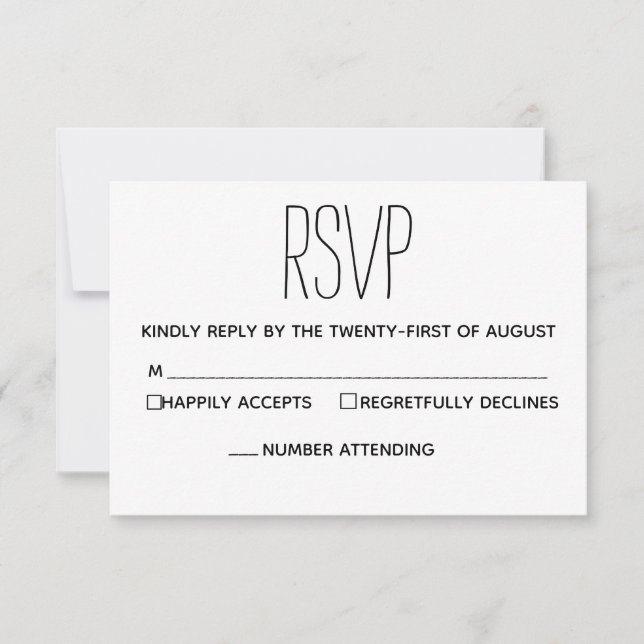 Simple Modern Black and White Wedding RSVP Card (Front)