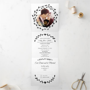 Simple Modern Black And White Wedding Tri-Fold Inv