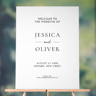 Simple Modern Black and White Wedding Welcome Acrylic Sign