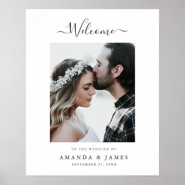 Simple Modern Black and White Wedding Welcome Poster (Front)