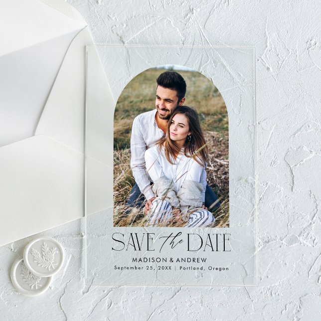 Simple Modern Black Arch Photo Save The Date Acrylic Invitations (Creator Uploaded)