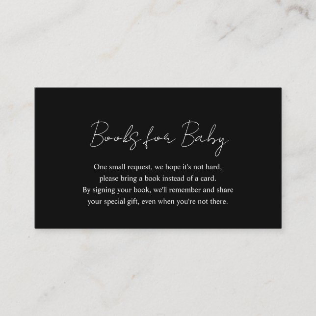 Simple Modern Black Baby Shower Books for Baby Enclosure Card (Front)