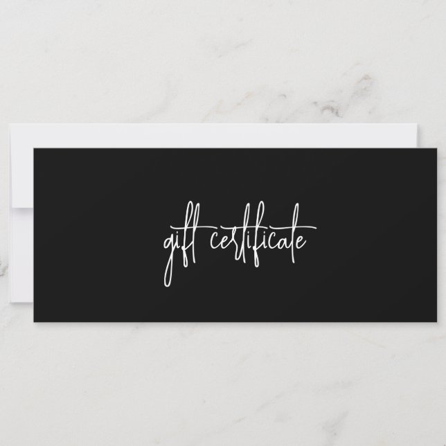 Simple Modern Black Business Gift Certificate (Front)