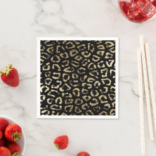 Simple modern black chic faux gold cheetah print napkin