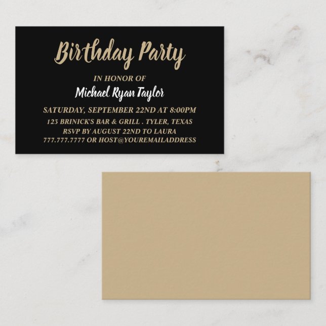 Simple & Modern, Black/Gold Birthday Party Ticket (Front/Back)