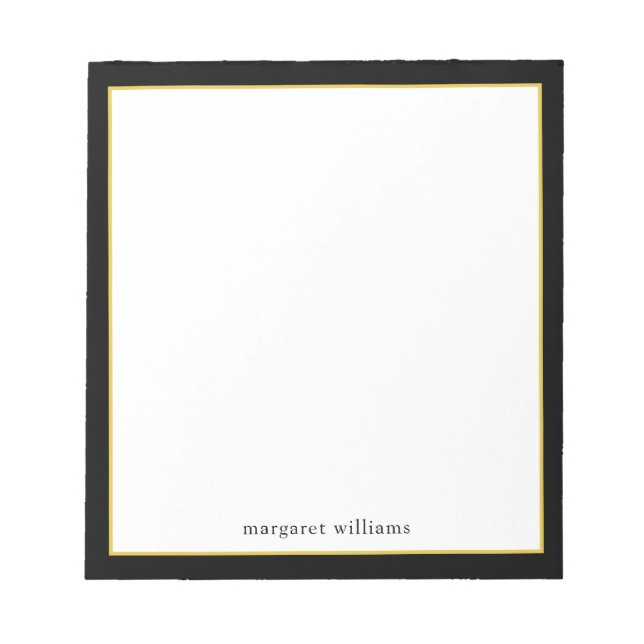 Simple Modern Black Gold Border Personalised Notepad (Front)
