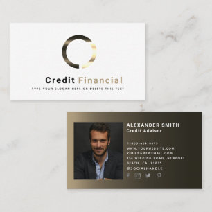 Simple Modern Black Gold Credit Professional Photo Business Card