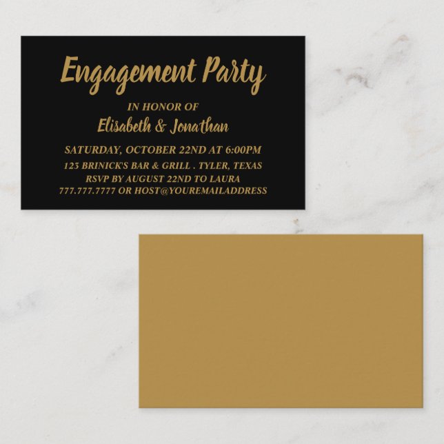 Simple & Modern Black Gold Engagement Party Ticket (Front/Back)
