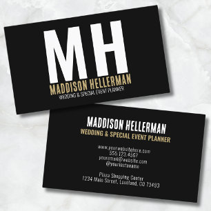 Simple Modern Black Gold Monogram Business Card