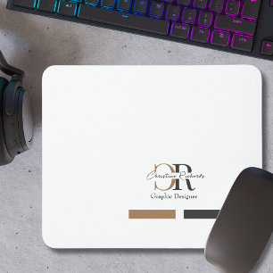 Simple Modern Black Gold Monogram Mouse Mat