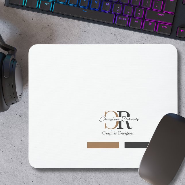 Simple Modern Black Gold Monogram Mouse Mat (Creator Uploaded)